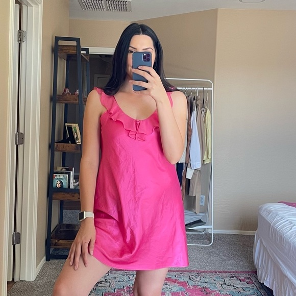 Mini Hot Pink Slip Dress - Picture 1 of 9